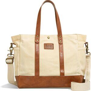 Lee Beige Waxed Canvas Tote with Adjustable Strap - Perfect for Work & Travel
